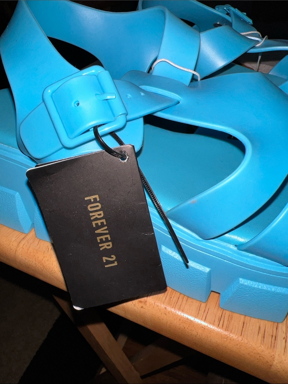 Forever 21 Chunky Platform Sandals - Turquoise Blue